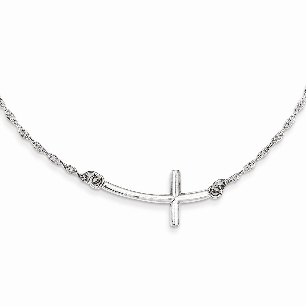 Sterling Silver Rhodium-plated Large Sideways Curved Cross Necklace Main image