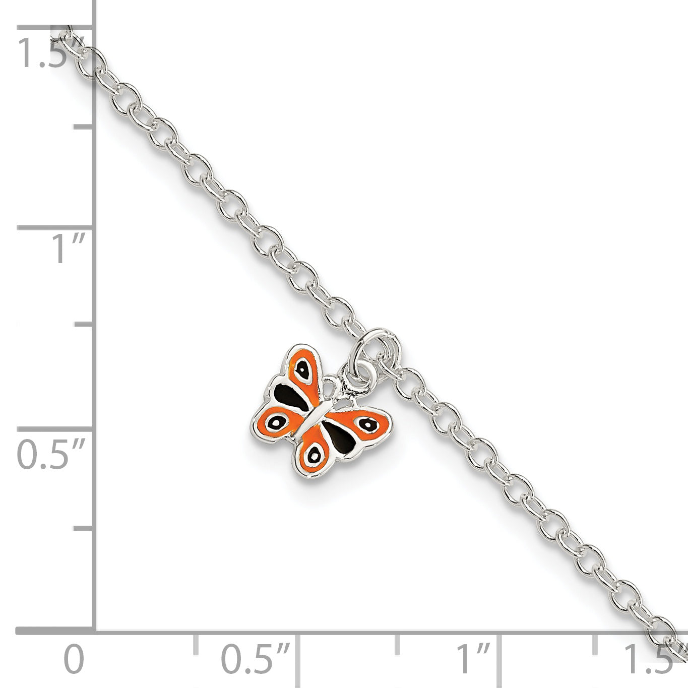 Sterling Silver 5.5in Plus 1.5in ext Enamel Butterfly Bracelet