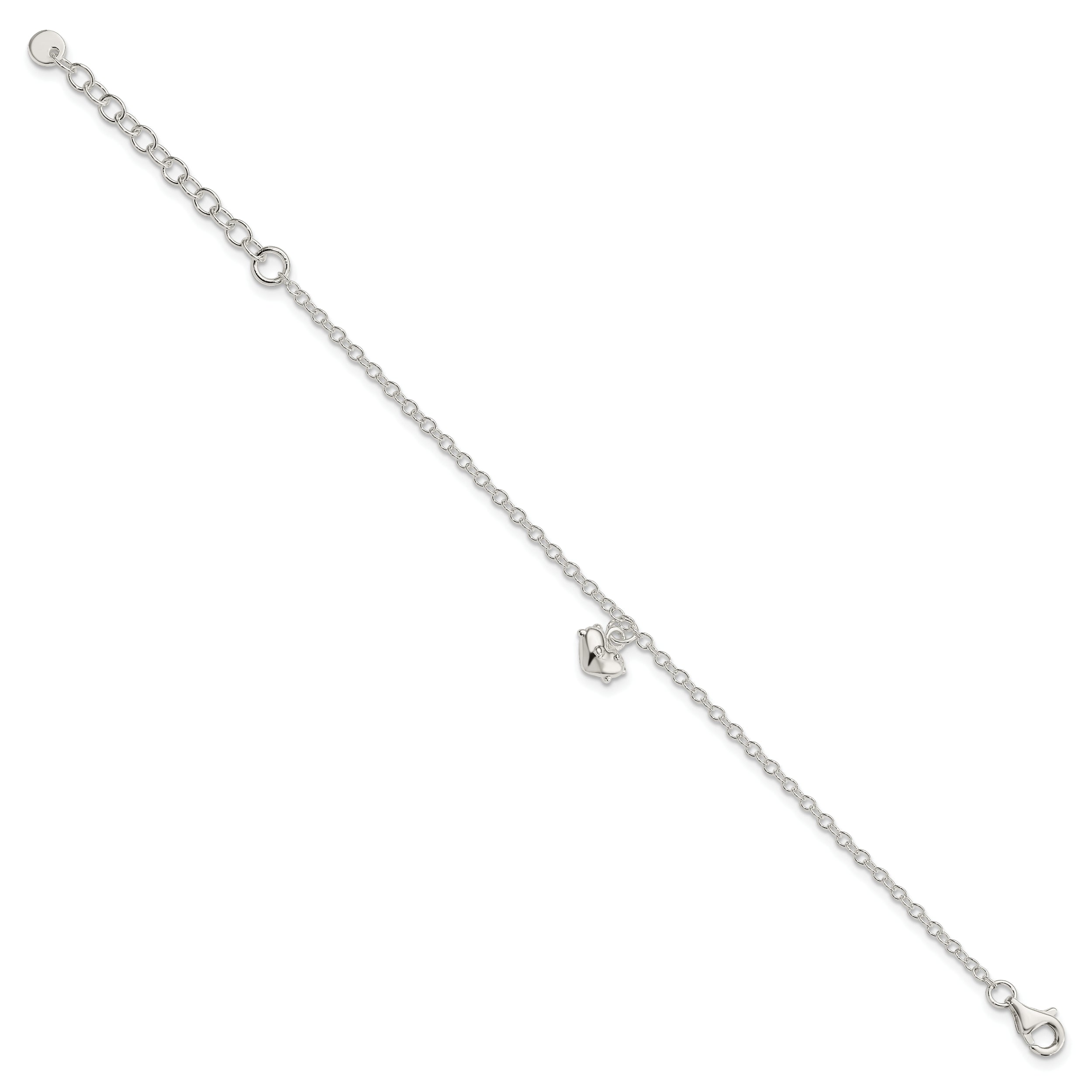 Sterling Silver Polished Heart with 1.5in Extension Children's Bracelet - 7