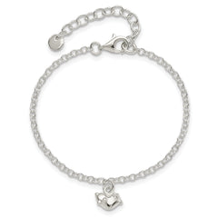 Sterling Silver Polished Heart with 1.5in Extension Children's Bracelet