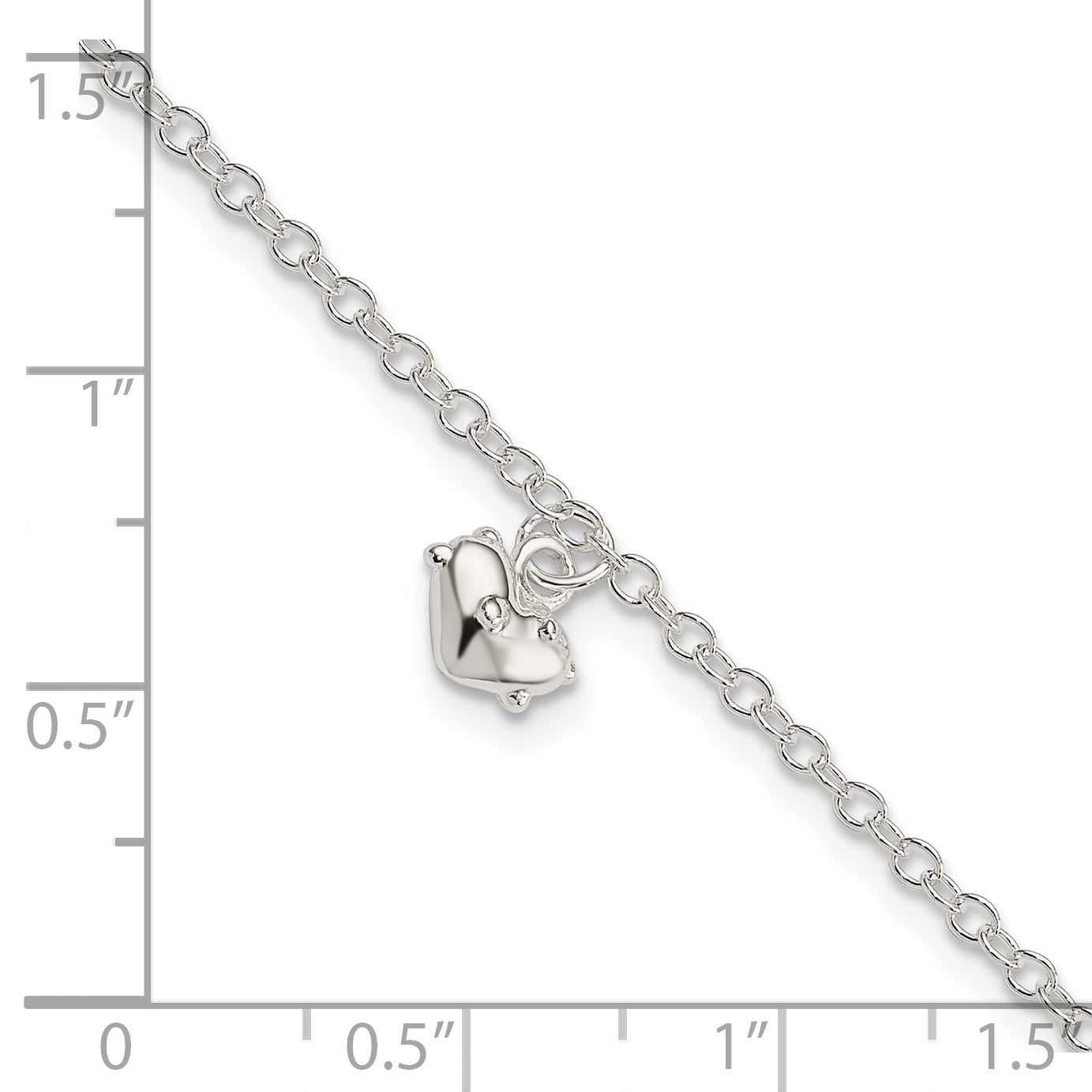 Sterling Silver Polished Heart with 1.5in Extension Children's Bracelet