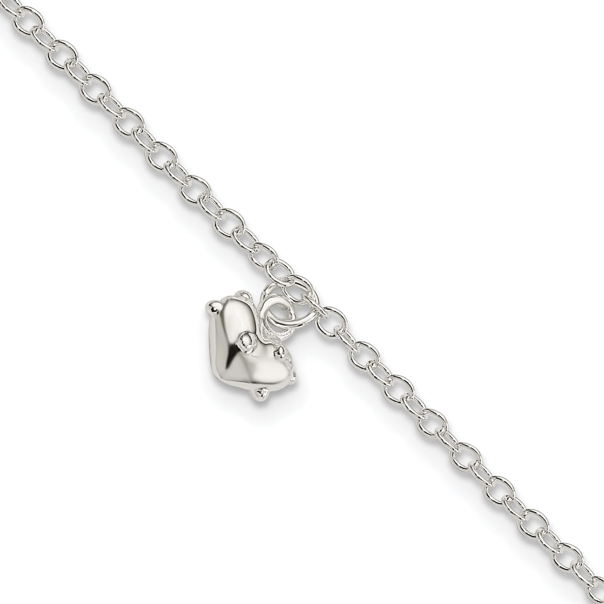 Sterling Silver Polished Heart with 1.5in Extension Children's Bracelet