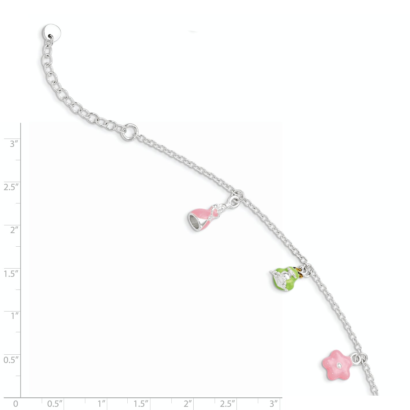 SS Children's Enameled Princess/Frog/Flower 5.5in Plus 1.5in ext. Bracelet