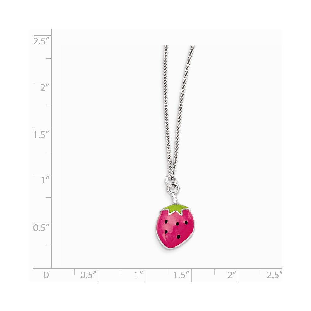 Sterling Silver Rhodium-plated Enamel Strawberry 15.75in Necklace