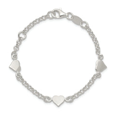 Sterling Silver Polished Hearts with .25in ext. Children's Bracelet - 5.75