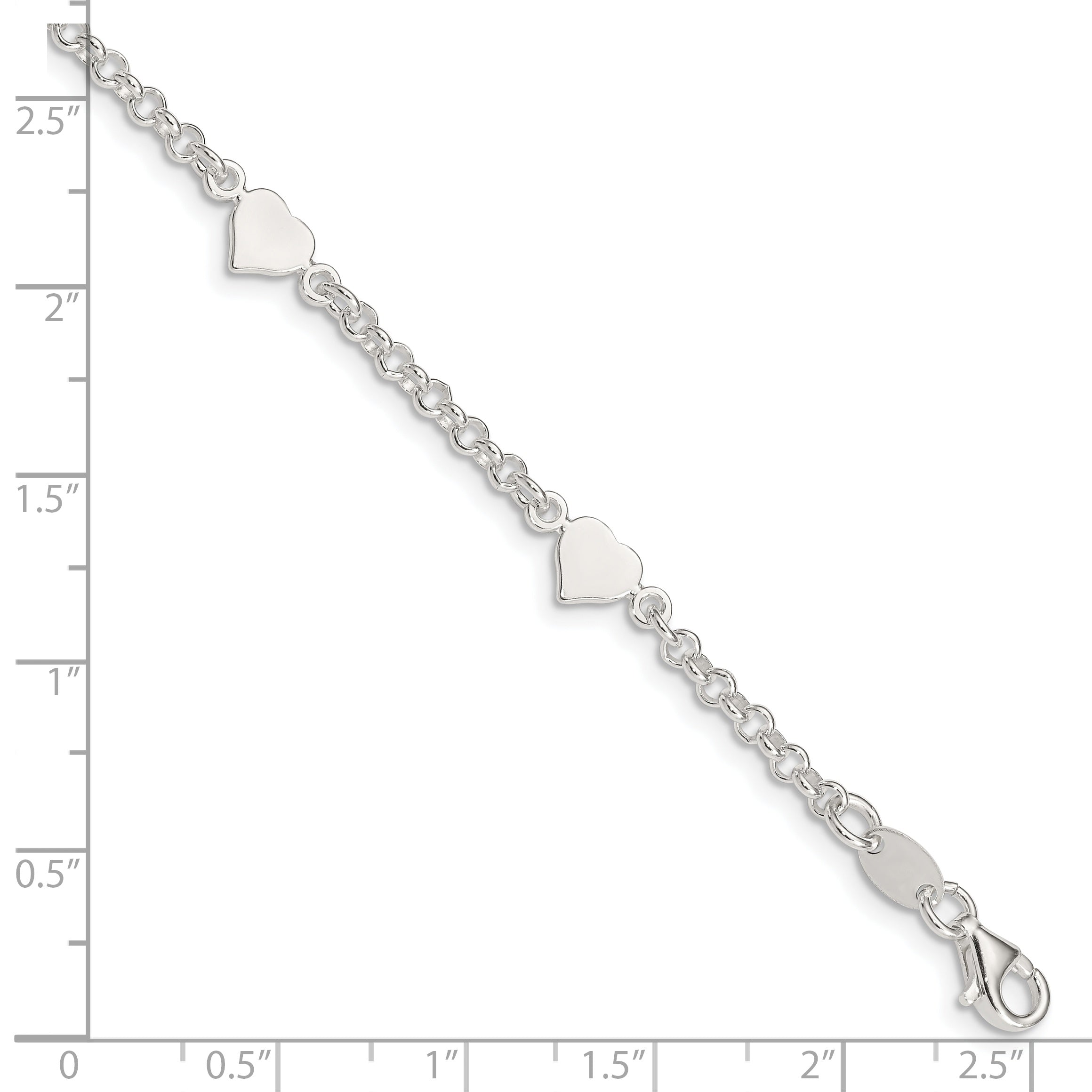 Sterling Silver Polished Hearts with .25in ext. Children's Bracelet - 5.75
