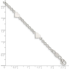 Sterling Silver Polished Hearts with .25in ext. Children's Bracelet - 5.75