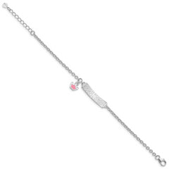 Sterling Silver Rhodium-plated Polished & Pink Enameled Crown with 1 Inch Extension Children's ID Bracelet - 7
