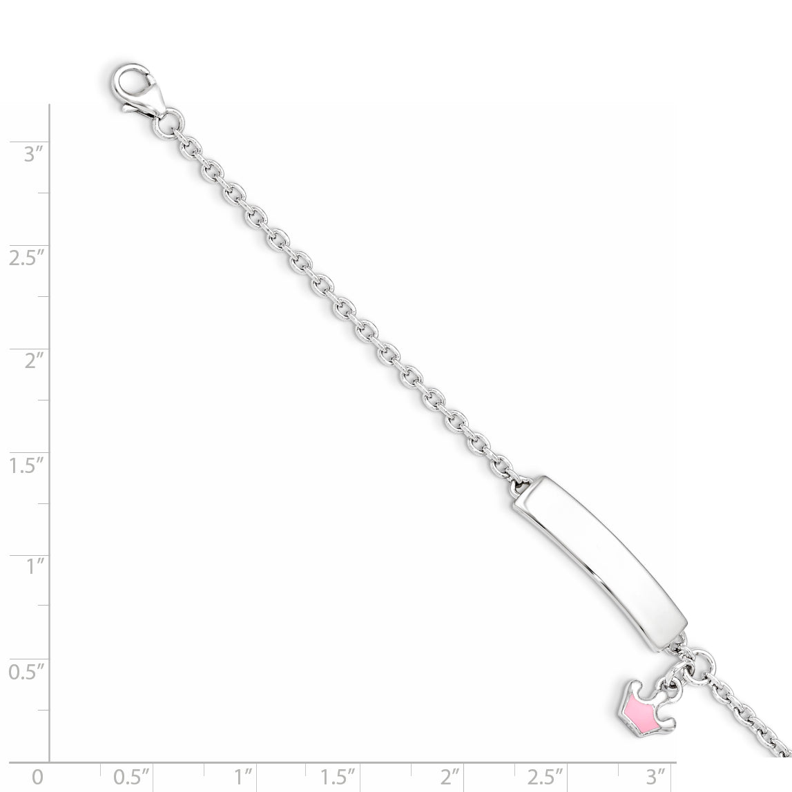 Sterling Silver Rhodium-plated Polished & Pink Enameled Crown with 1 Inch Extension Children's ID Bracelet - 7