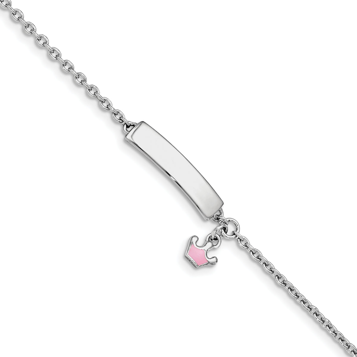Sterling Silver Rhodium-plated Enamel With1 ext. Lobster Clasp Bracelet