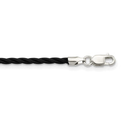Sterling Silver 18 inch 2mm Black Twisted Rubber Necklace