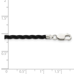 Sterling Silver 16 inch 3mm Black Twisted Rubber Necklace