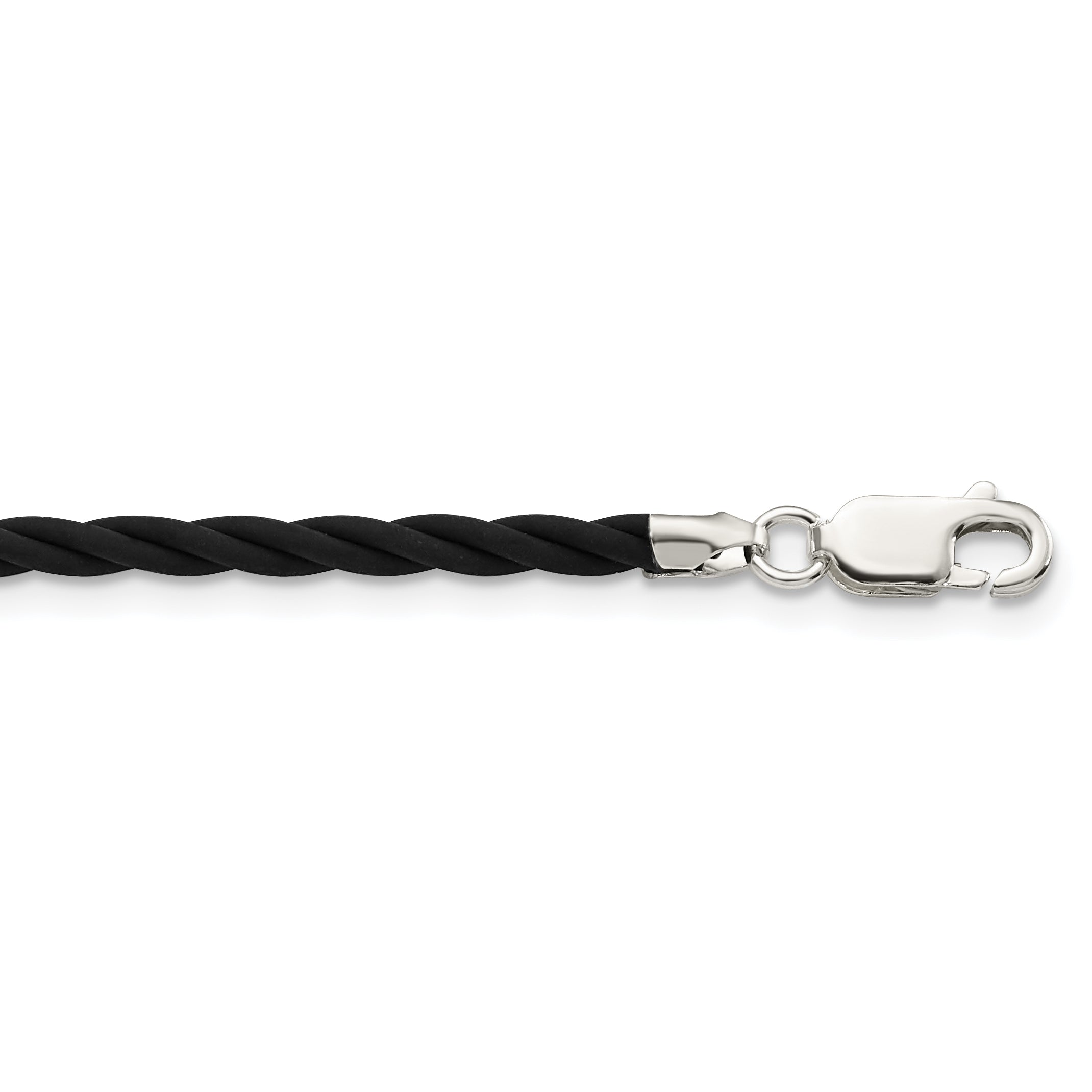 Sterling Silver 18 inch 3mm Black Twisted Rubber Necklace