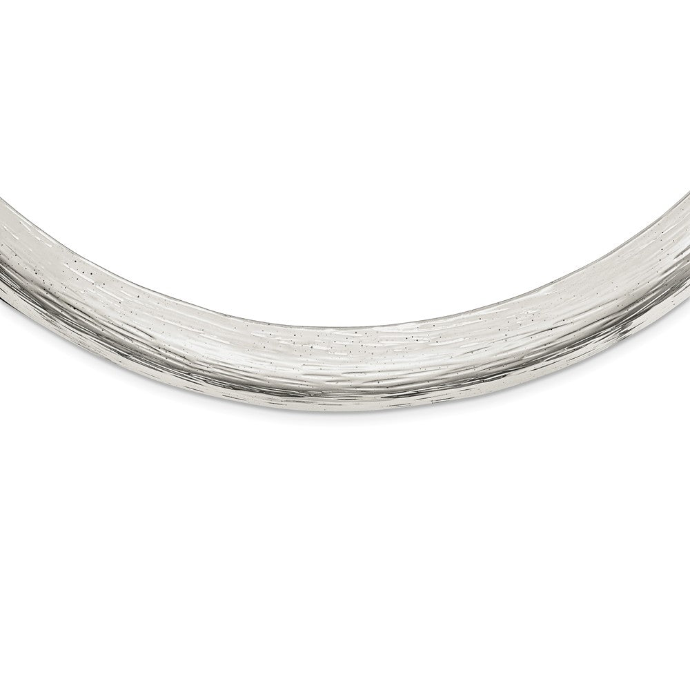 Sterling Silver Rhodium-plated Polished & Textured Neck Collar