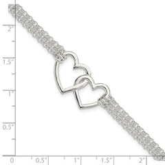 Sterling Silver Polished 3-strand w/.5in. Ext. Heart Bracelet
