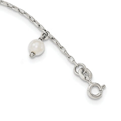 Sterling Silver Polished Synthetic Pearl Dangle HOPE Bracelet
