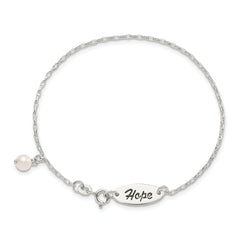 Sterling Silver Polished Synthetic Pearl Dangle HOPE Bracelet
