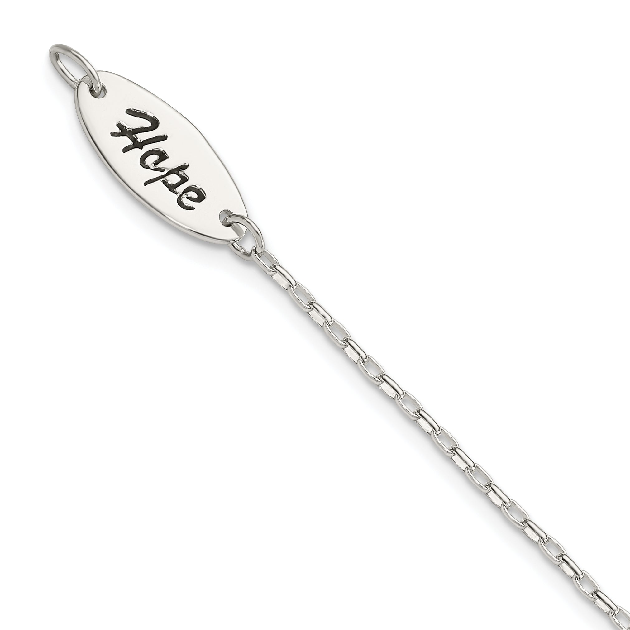 Sterling Silver Polished Synthetic Pearl Dangle HOPE Bracelet