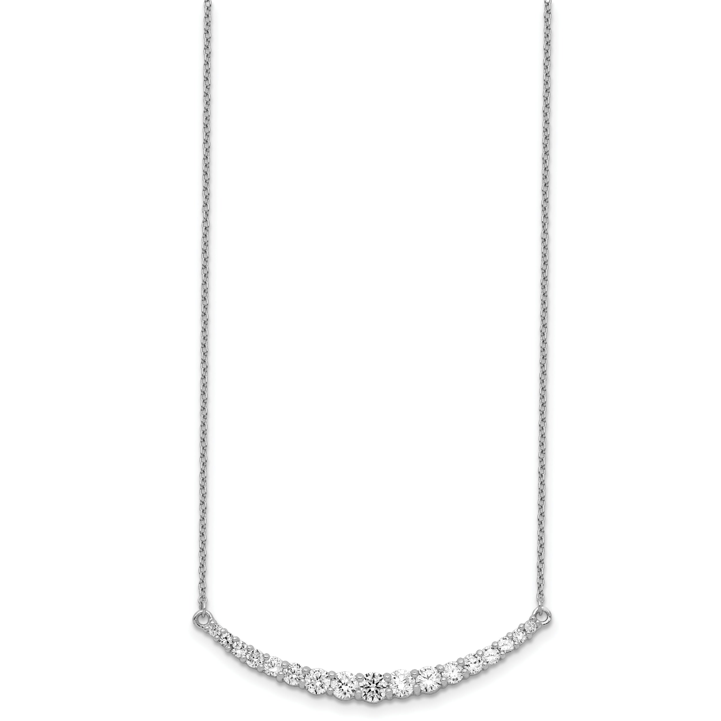 Sterling Silver Rhodium-Plated Bar Necklace with CZ Accent and Extender