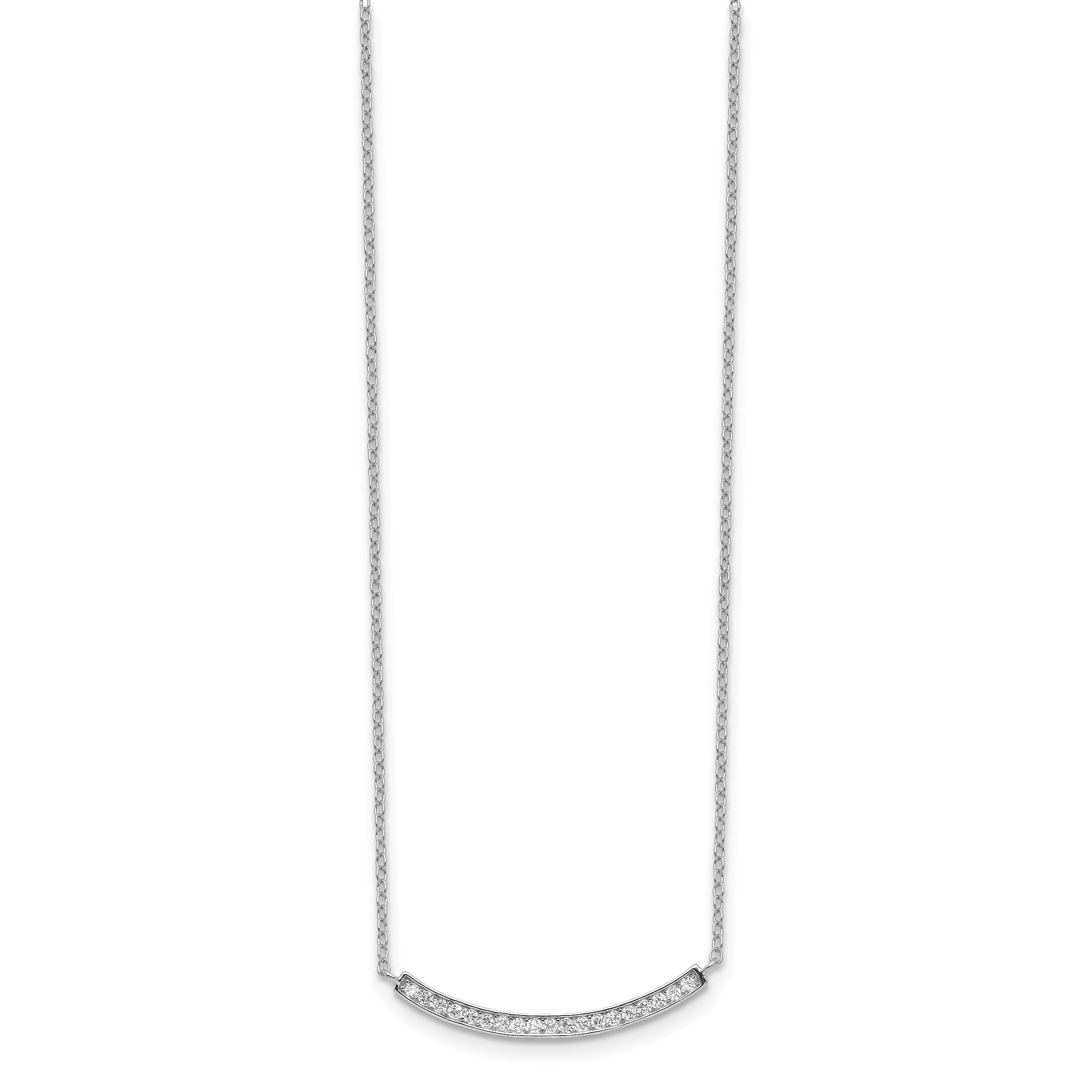 Sterling Silver 925 CZ Fancy Bar Necklace with Polished Rhodium Finish