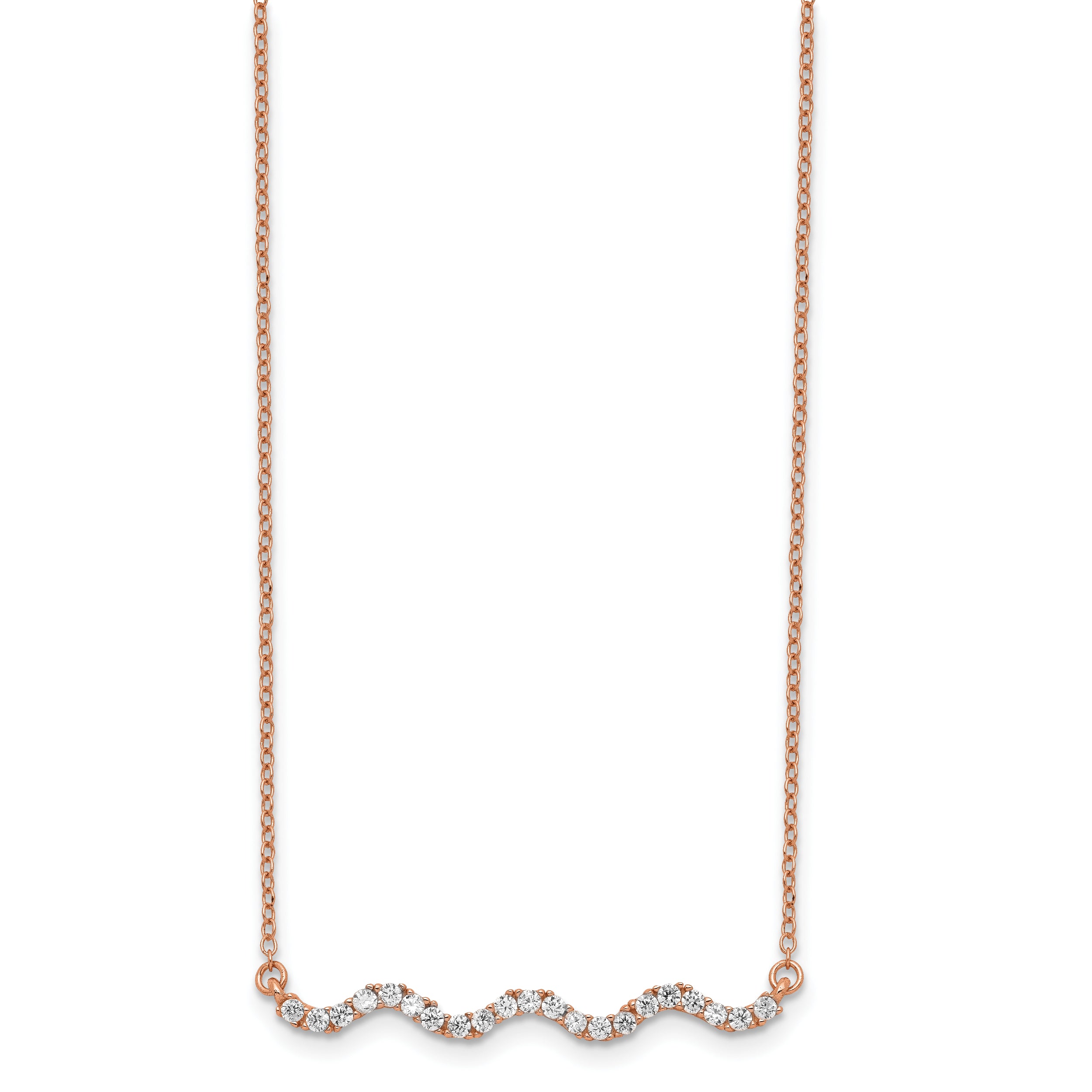 Sophia Jewelers Sterling Silver CZ Wavy Bar Necklace with Rose Gold Elegance - 16