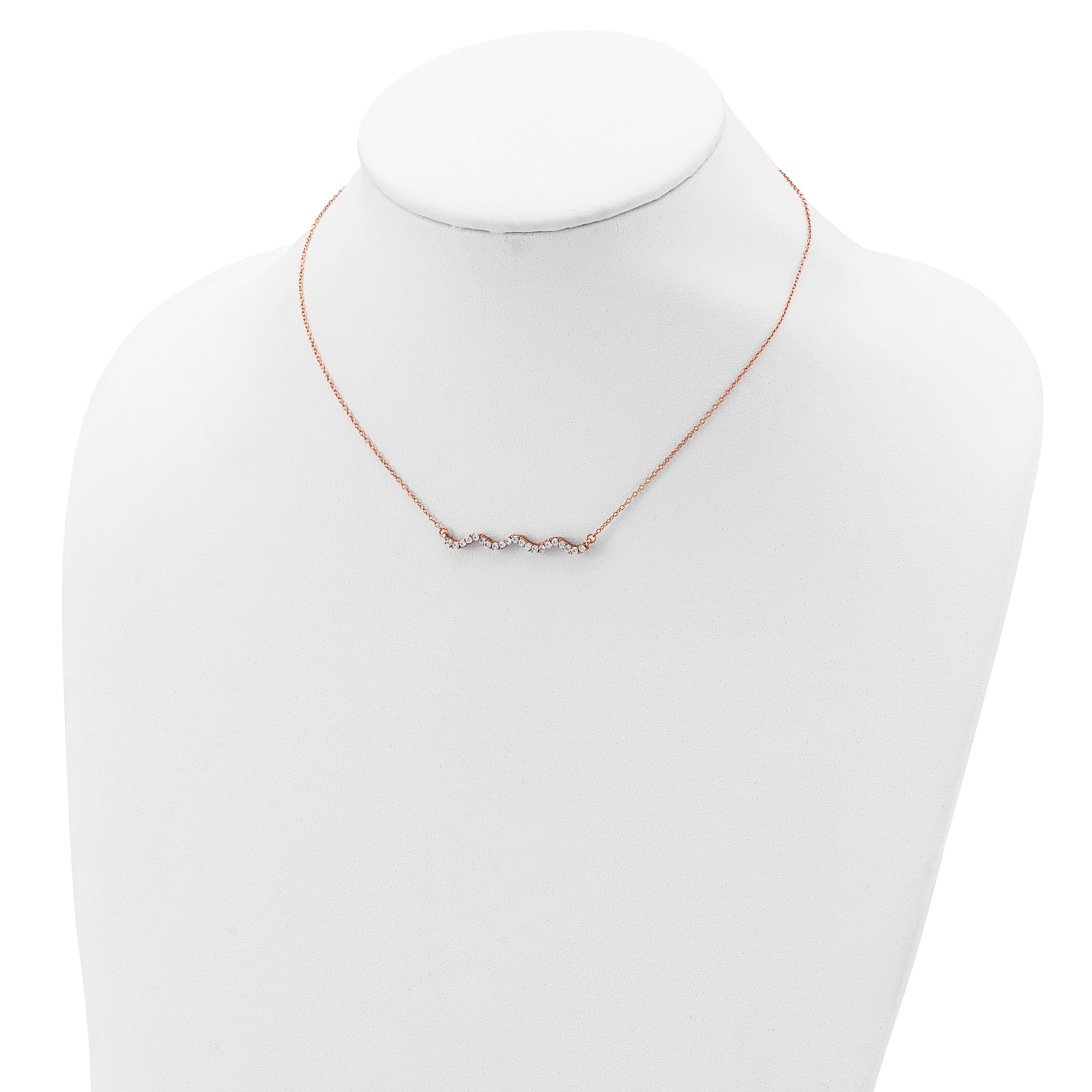 Sophia Jewelers Sterling Silver CZ Wavy Bar Necklace with Rose Gold Elegance - 16