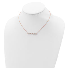 Sophia Jewelers Sterling Silver CZ Wavy Bar Necklace with Rose Gold Elegance - 16
