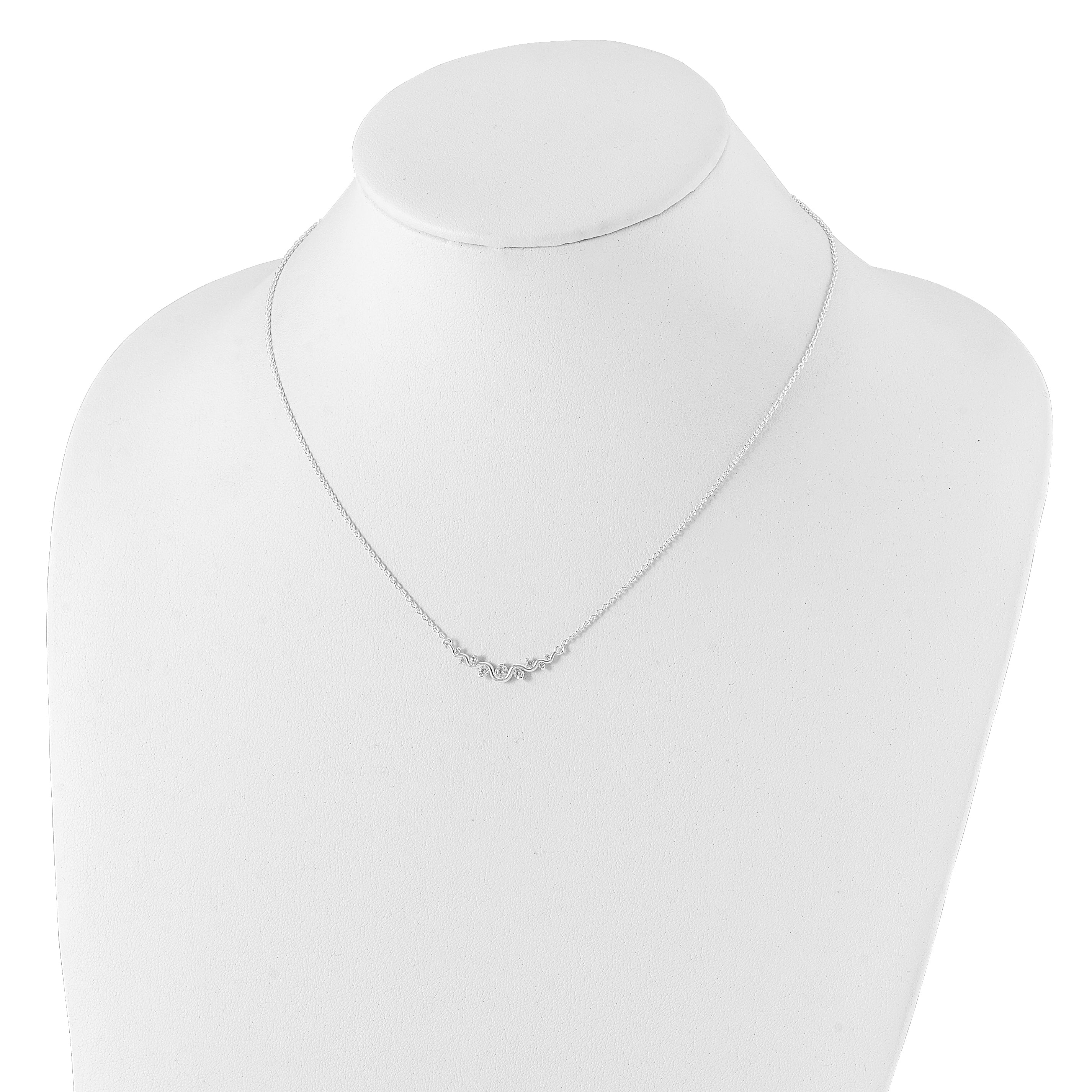 Sophia Jewelers Sterling Silver CZ Wave Bar Necklace Elegant Polished Design