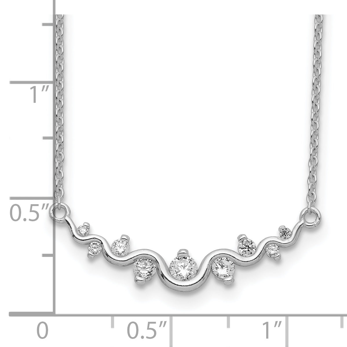 Sophia Jewelers Sterling Silver CZ Wave Bar Necklace Elegant Polished Design