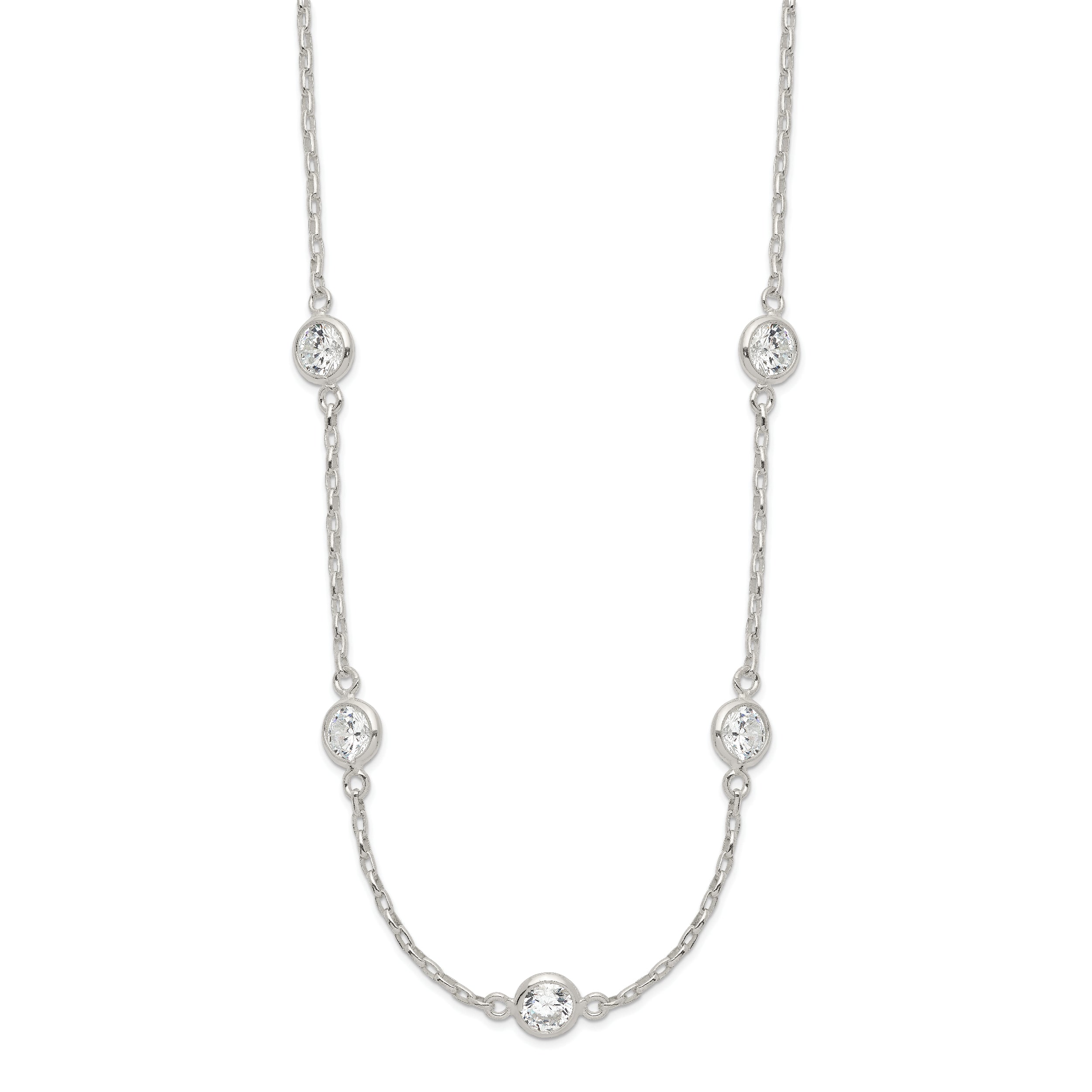Sophia Jewelers Sterling Silver CZ Necklace with Polished Stations