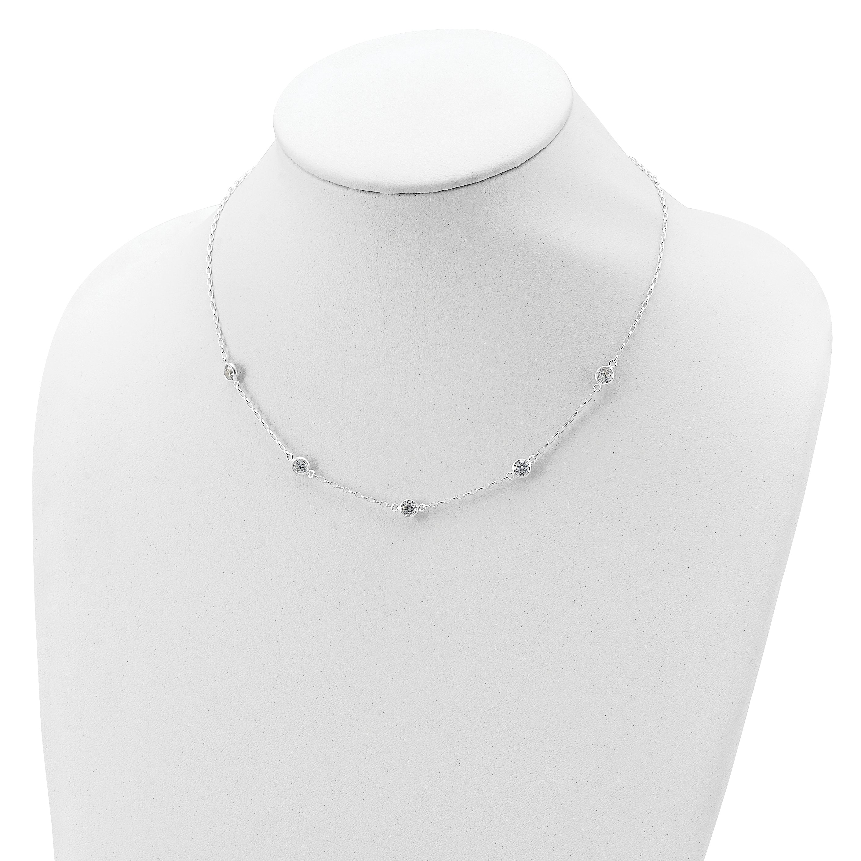Sophia Jewelers Sterling Silver CZ Necklace with Polished Stations