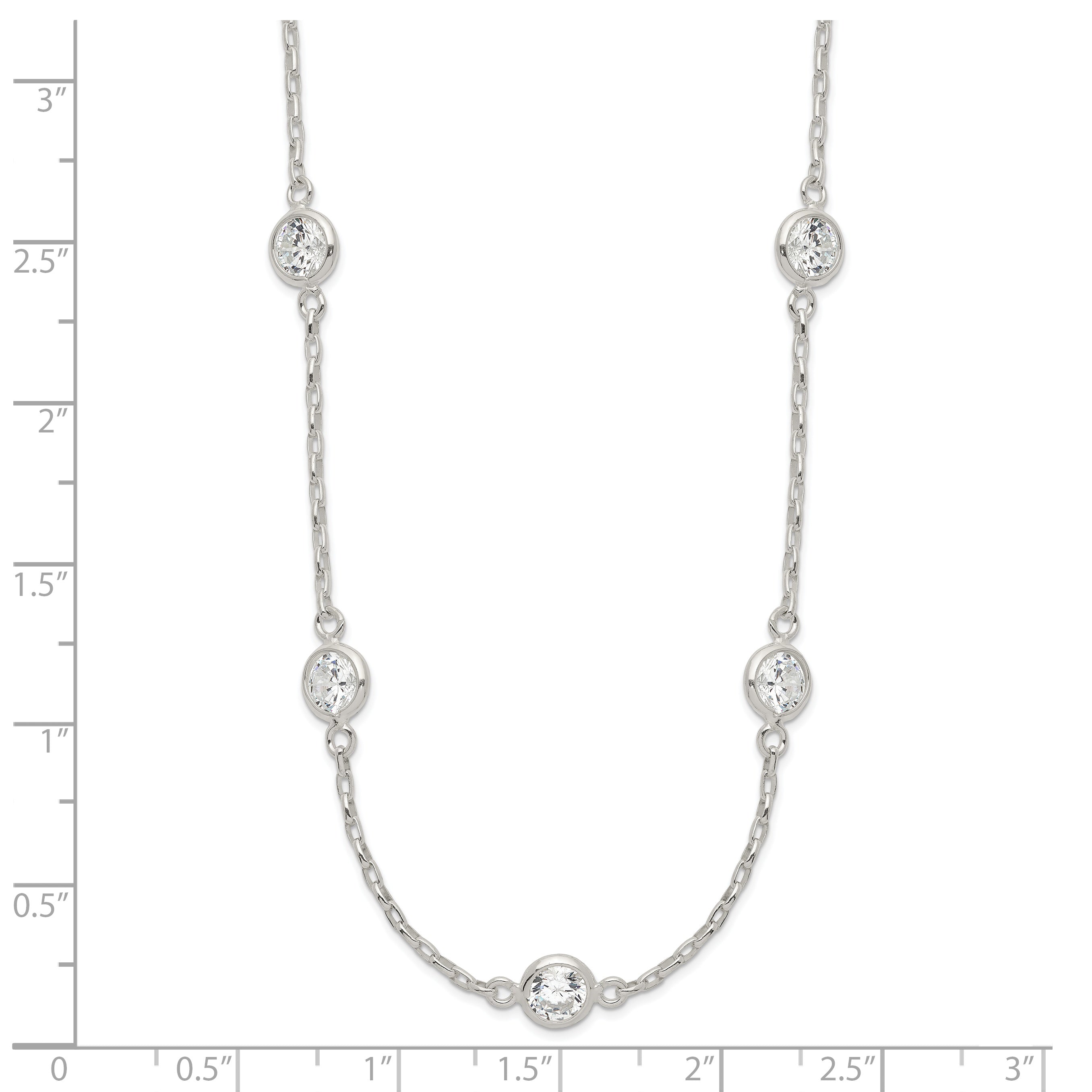 Sophia Jewelers Sterling Silver CZ Necklace with Polished Stations