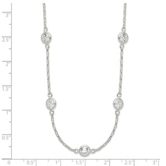 Sophia Jewelers Sterling Silver CZ Necklace with Polished Stations
