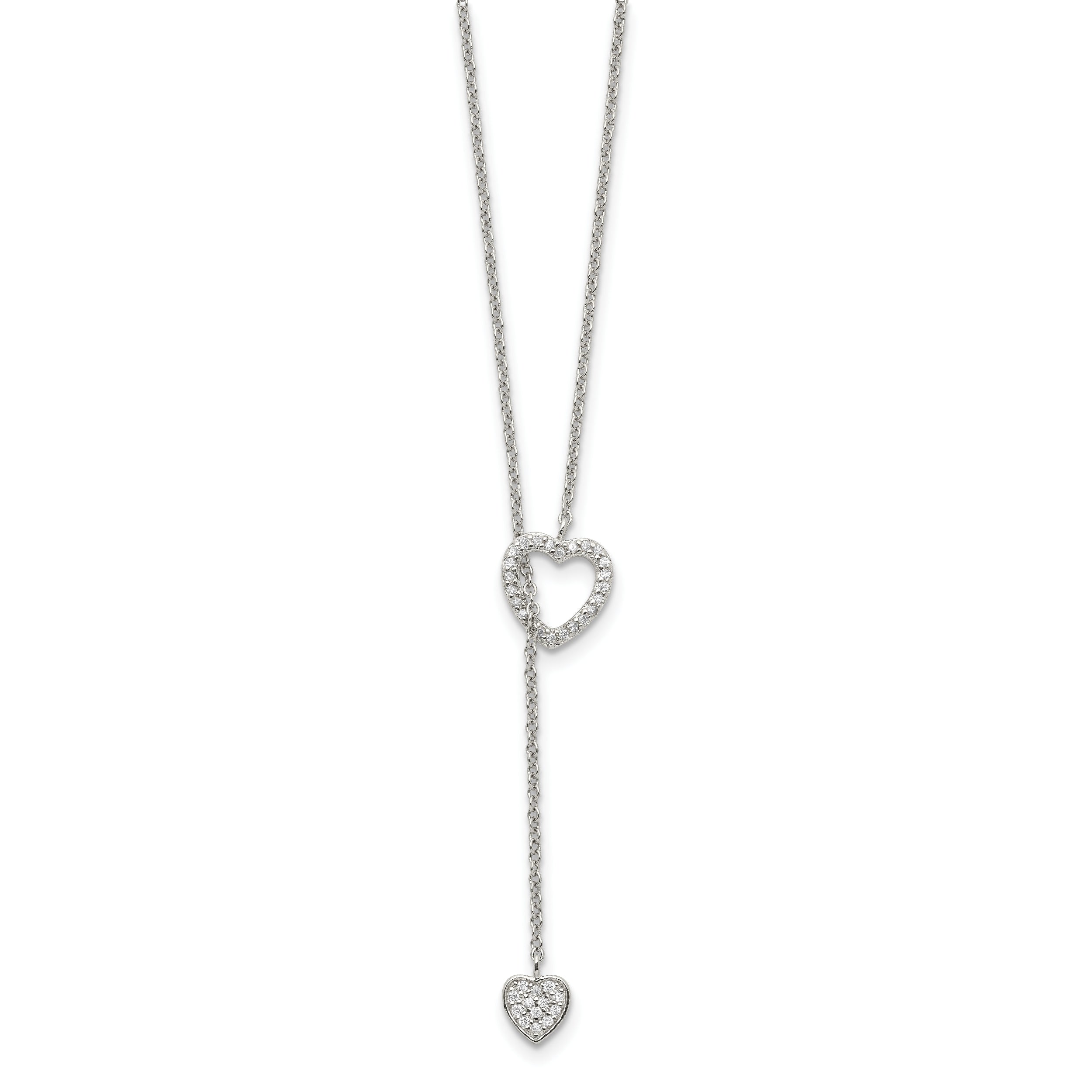 Sophia Jewelers Sterling Silver CZ Hearts Adjustable Necklace Polished Elegance - 20