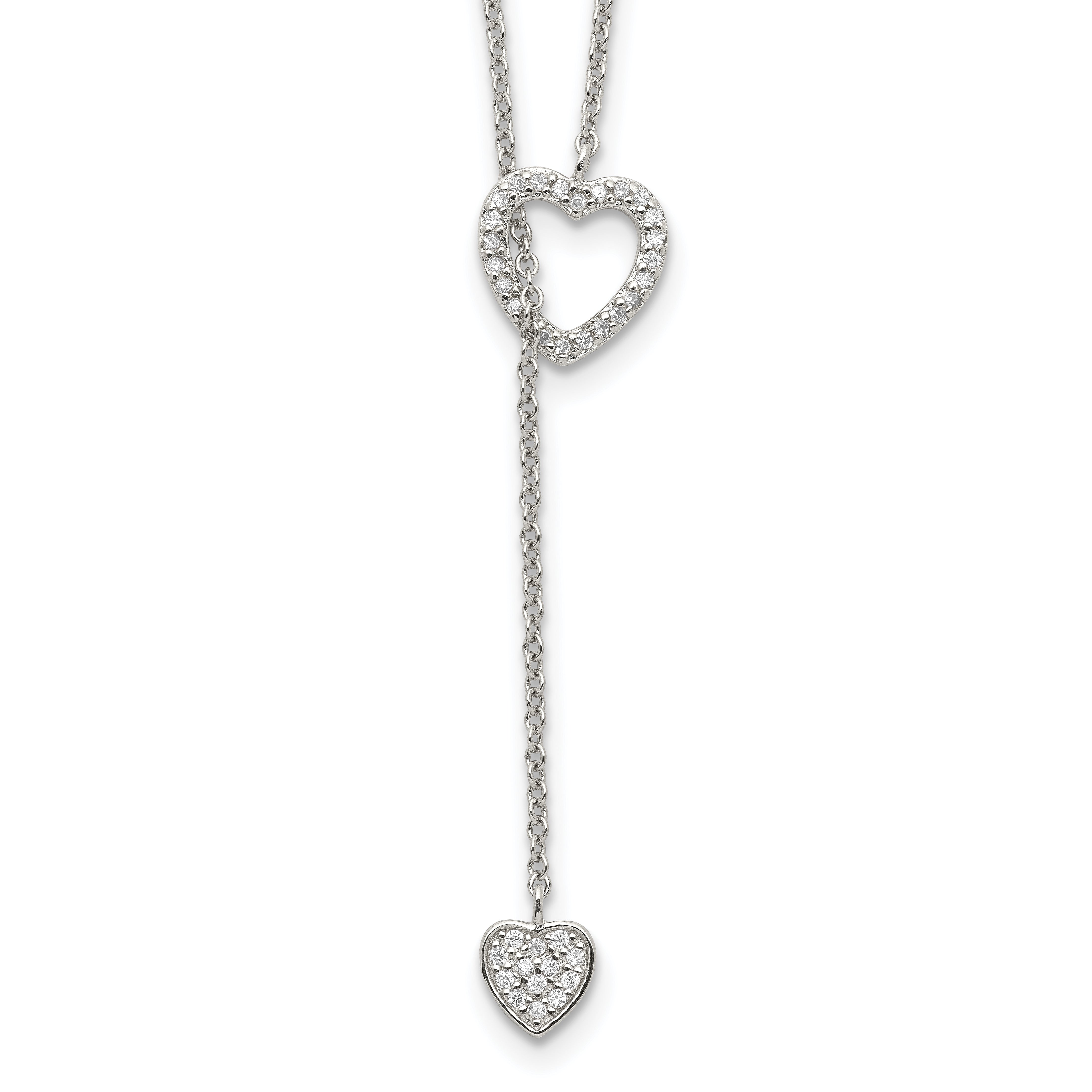 Sterling Silver Rhodium-plated Polished Adjustable Hearts with CZ Necklace