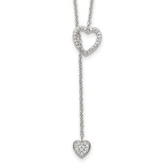Sterling Silver Rhodium-plated Polished Adjustable Hearts with CZ Necklace