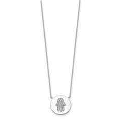 Sterling Silver Hamsa Necklace with CZ Rhodium Finish, 18-Inch Extender