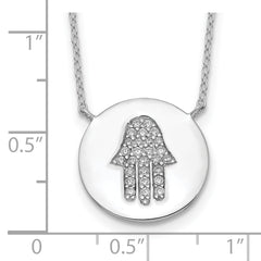 Sterling Silver Hamsa Necklace with CZ Rhodium Finish, 18-Inch Extender