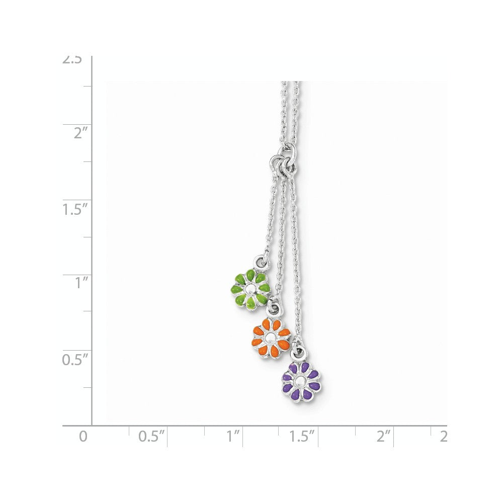 Sterling Silver Polished Enamel Flower Dangle Childs Necklace