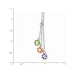 Sterling Silver Polished Enamel Flower Dangle Childs Necklace