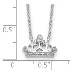 Sophia Jewelers Sterling Silver CZ Crown Necklace with Rhodium Finish