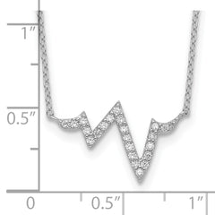 Sterling Silver 925 Polished CZ Heartbeat Necklace with Extension - 16