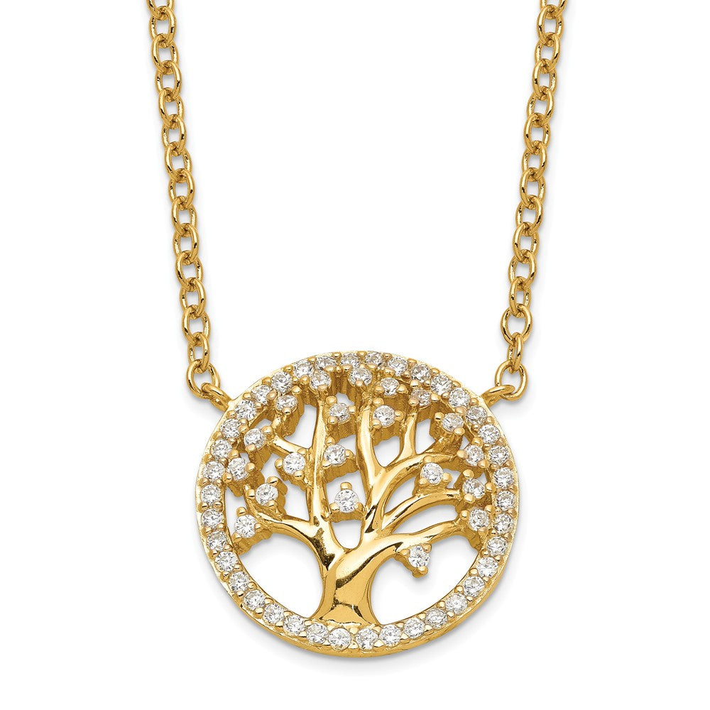 Sterling Silver Polished Gold-plated Tree with CZ Necklace