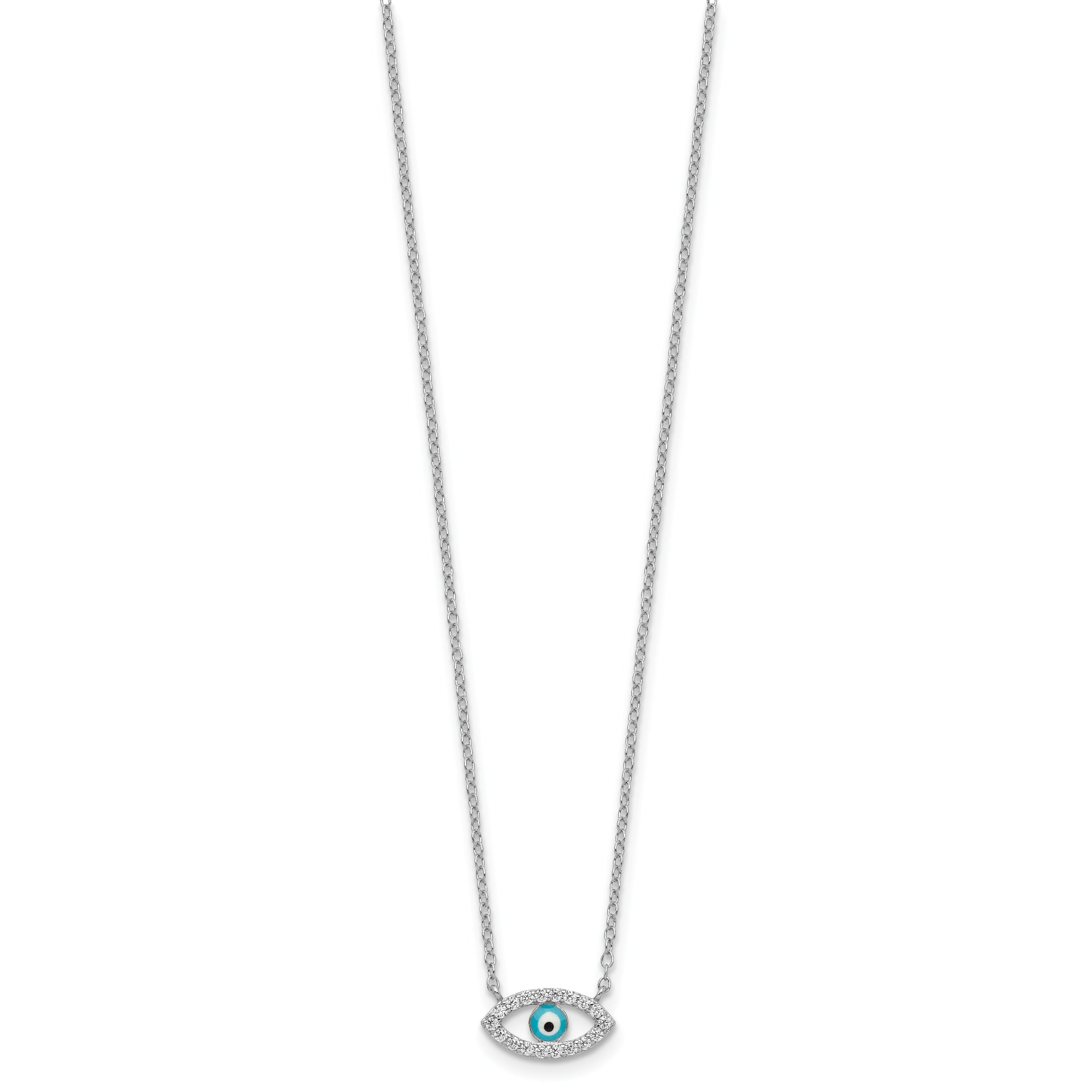 Sterling Silver Enamel Eye Necklace with Clear CZ Stones Elegant Design
