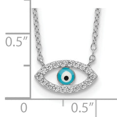 Sterling Silver Enamel Eye Necklace with Clear CZ Stones Elegant Design