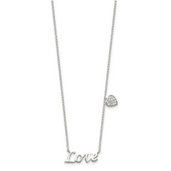 Sophia Jewelers: Sterling Silver LOVE Necklace with CZ Heart Pendant - 18