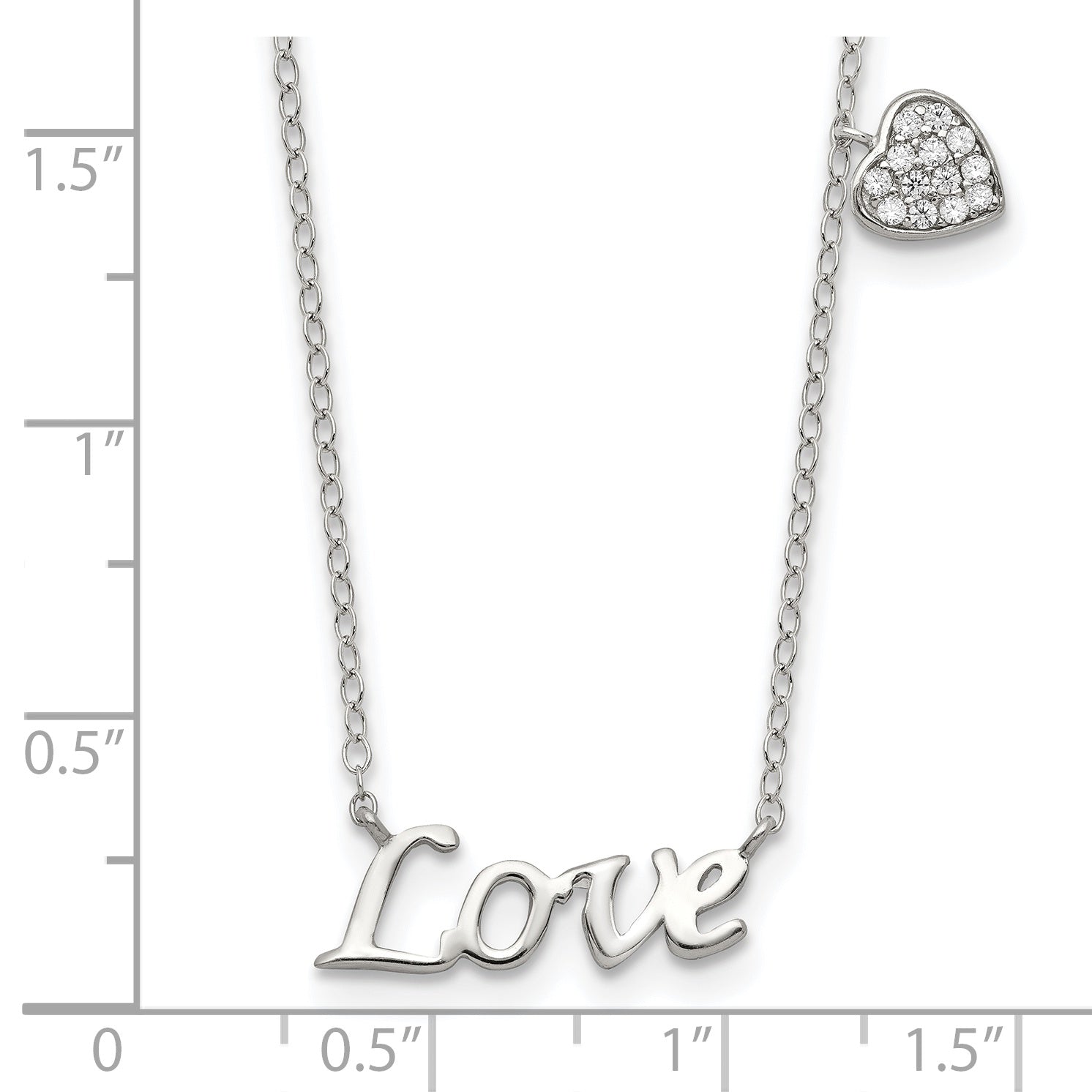 Sophia Jewelers: Sterling Silver LOVE Necklace with CZ Heart Pendant - 18