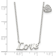 Sophia Jewelers: Sterling Silver LOVE Necklace with CZ Heart Pendant - 18