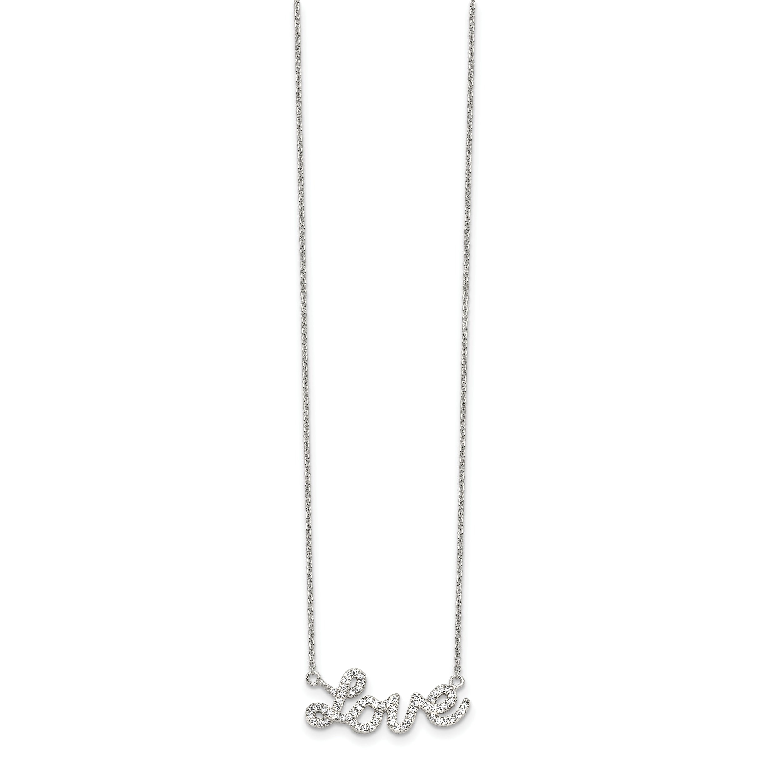 Sterling Silver Rhodium-Plated LOVE Necklace with Clear CZ Pendants
