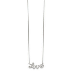 Sterling Silver Rhodium-Plated LOVE Necklace with Clear CZ Pendants